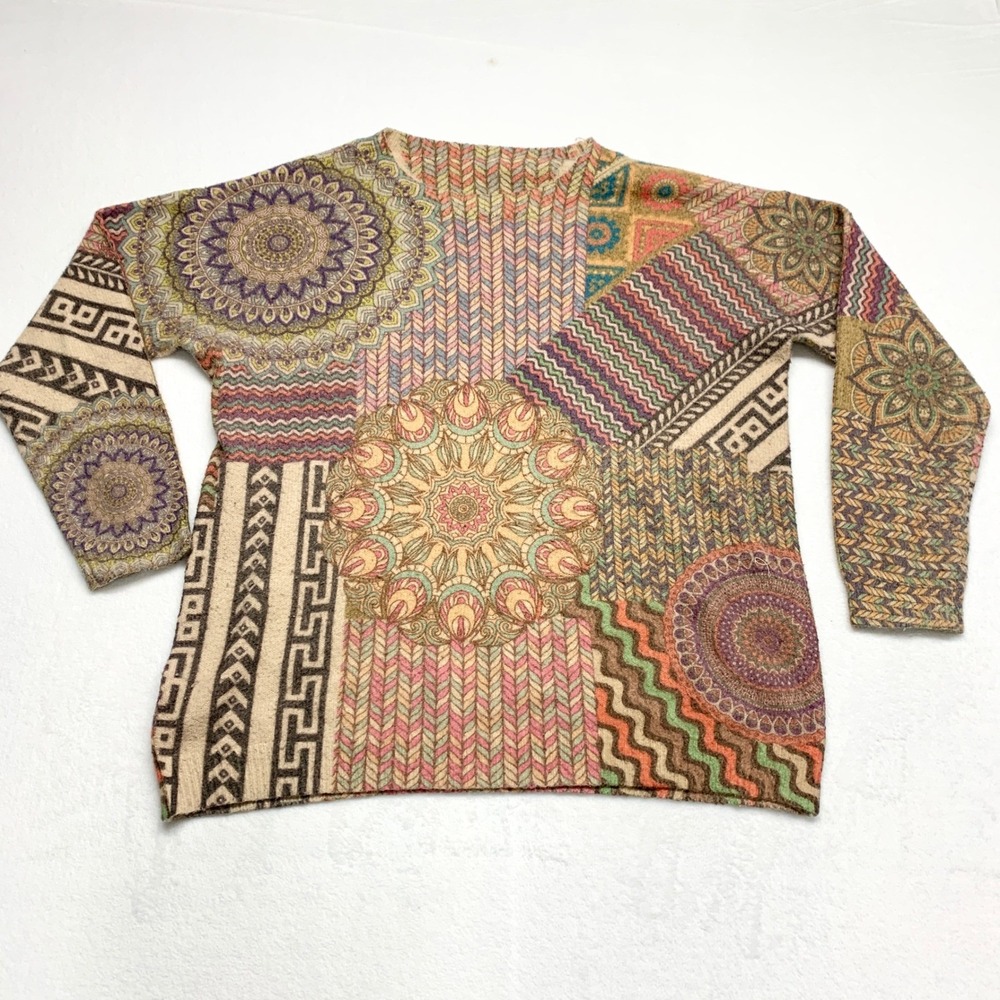 Unbranded‎ Patchwork Mandala Knit Sweater Womens XL Multi Color Boho Artsy L/S